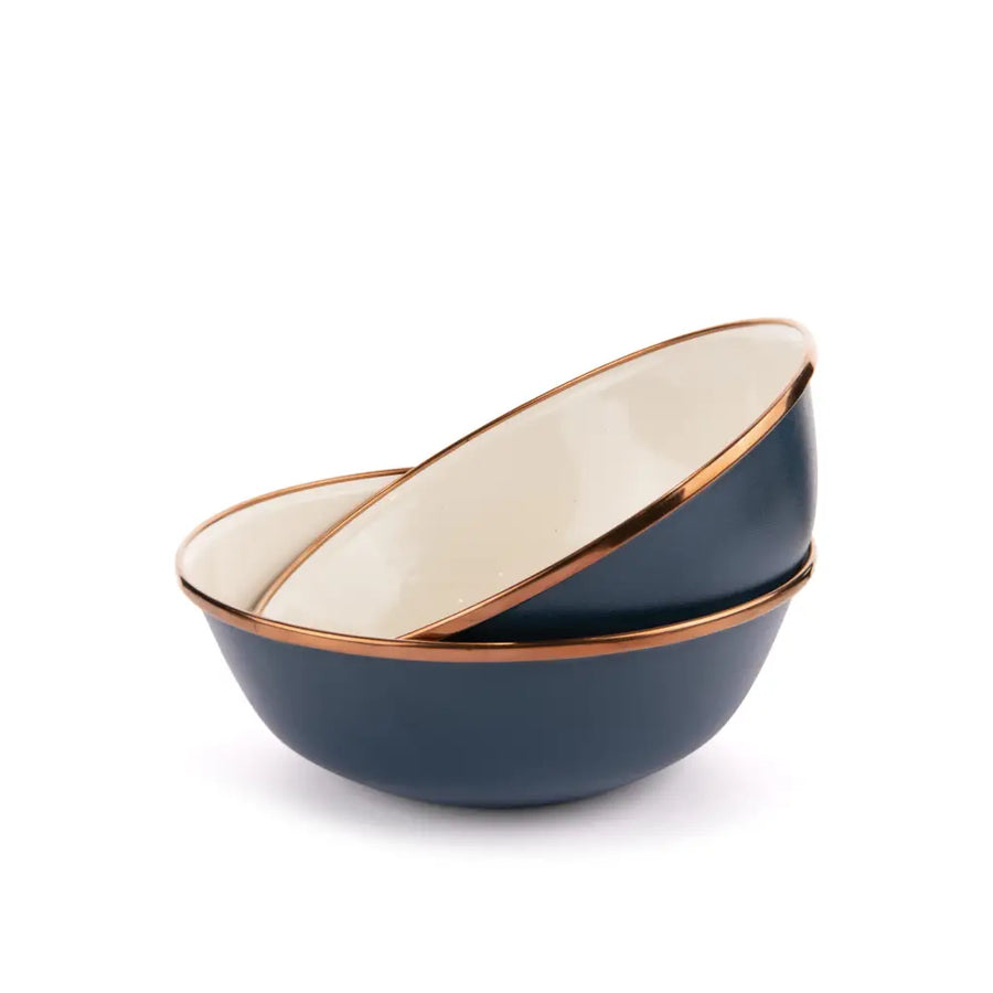 [CKW-1031] Emaille Schalen zweifarbig, 2er Set, indigo blue, Barebones